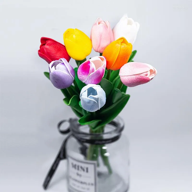 Decorative Flowers Tulip Artificial Flower Real Touch Bouquet Fake For Wedding Decoration Home Garen Decor Valentine's Day Gift