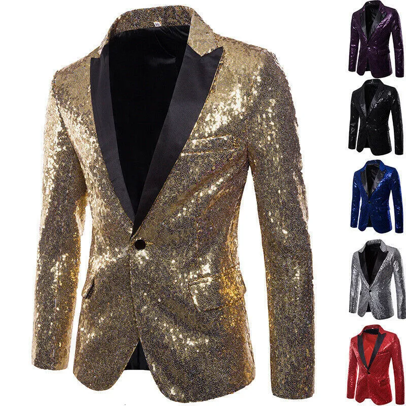 Trajes para hombre Blazers Formal Hombres Glitters Traje Chaquetas Lentejuelas Botón de fiesta Danza Bling Abrigos Fiesta de bodas Hombres Blazer Traje formal de caballero 230213