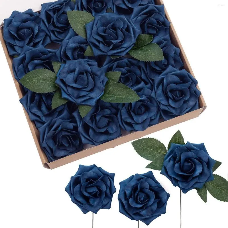 Декоративные цветы D-Veven Artificiation Mavy Blue Avalanche Rose 16pcs 3,5 "фальшивые розы с стеблем для свадебных букетов.