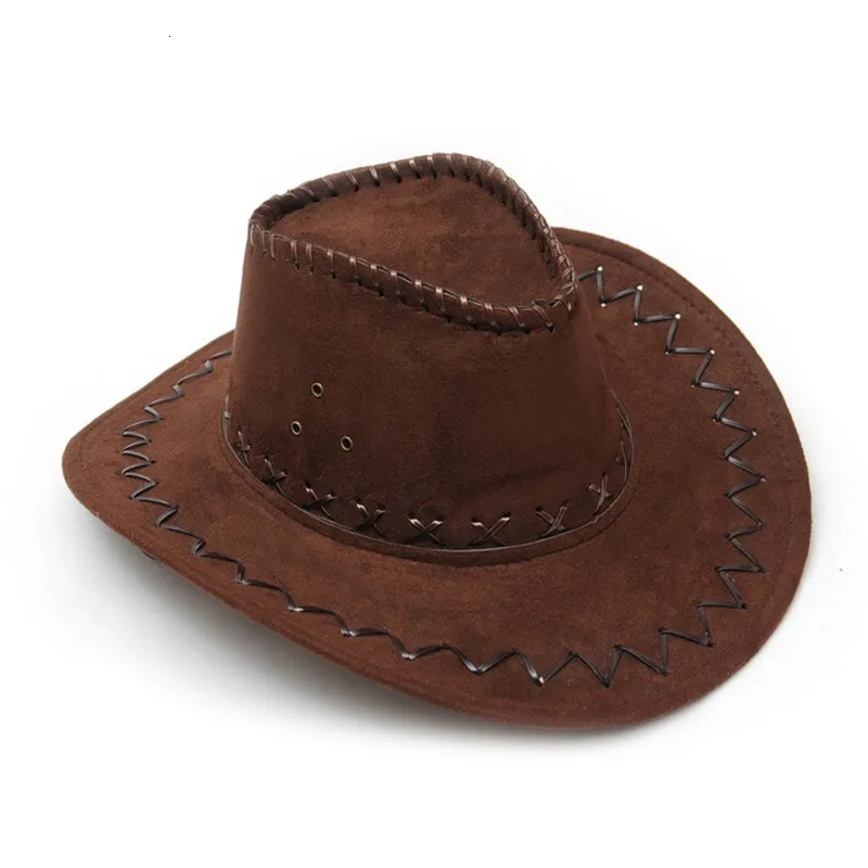 Szerokie brzegowe czapki wiadra Western Cowboy Travel Caps for Women Men's Suede Vintage Men with Cowgirl Jazz Cap 230214