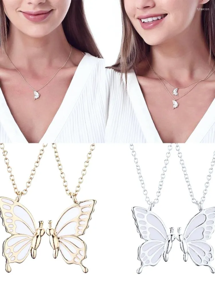 Colliers pendentifs 2 pièces/ensemble collier papillon pour femmes bijoux en acier inoxydable Couple accessoires de mode assortis