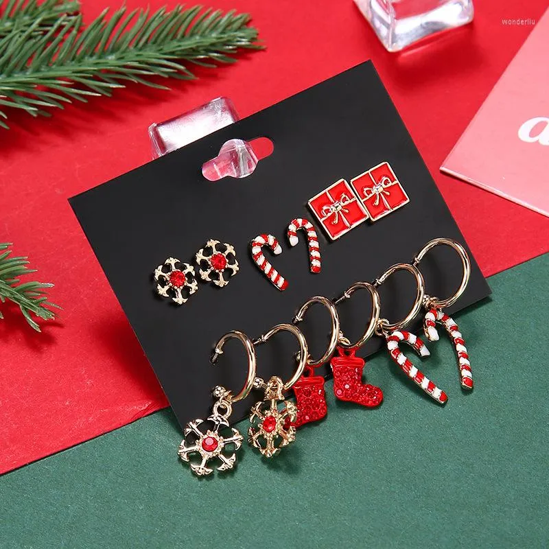Orecchini pendenti Set natalizio di 6 stampelle Formato regalo Fiocco di neve Scarpe rosse Lega Combinazione semplice