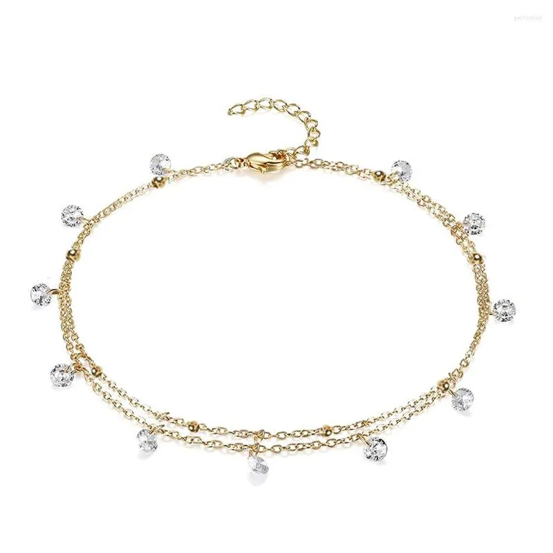 Bracelets de cheville MinaMaMa Multilyaer en acier inoxydable gland Zircon cristal cheville pour femmes Yoga plage jambe Bracelet pied chaîne bijoux