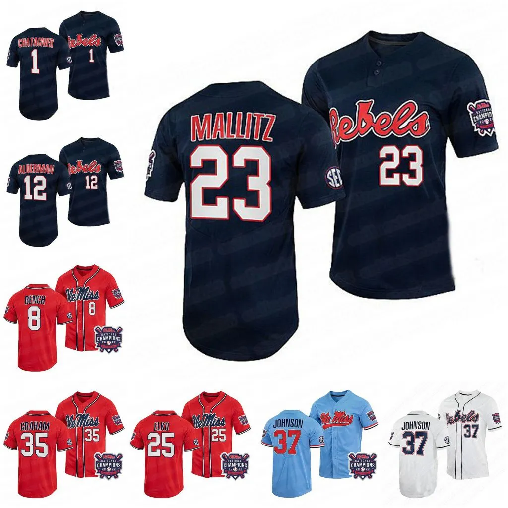 Ole Miss Rebels 2022 College World Baseball Jersey Tim Elko Josh Mallitz Justin 벤치 Dylan DeLucia Derek Diamond Jacob Gonzalez Hunter