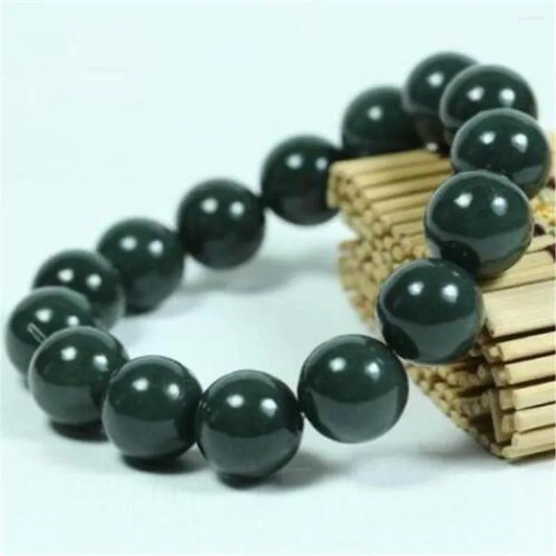 Strand äkta naturlig grön Jade Buddha pärlor armband män stora jades sten pärla elastiska modesmycken manlig armband