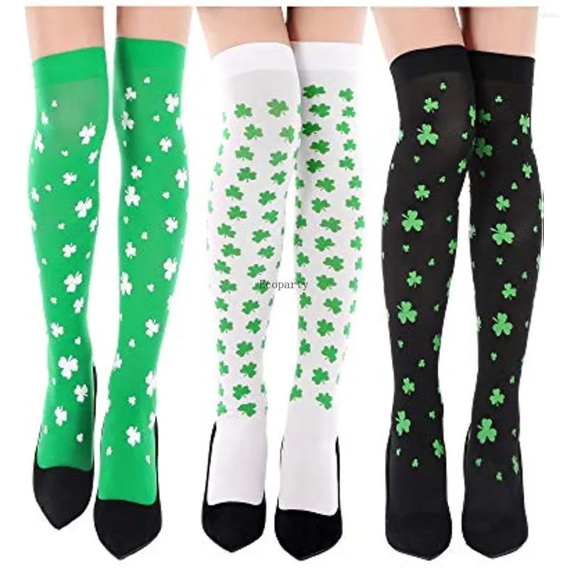 Damensocken, 1 Paar, St. Patrick's Day, grünes Kleeblatt, gestreift, knielang, irisches Kostüm für Mädchen, Partybevorzugung, Anime