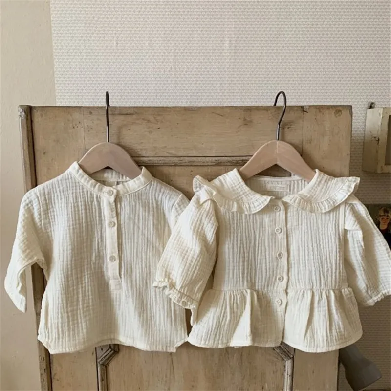 Kinder Shirts Kleinkind Baby Mädchen Langarm Blusen Einfarbig Tops Säuglings Baumwolle Kleidung Jungen Casual 230214