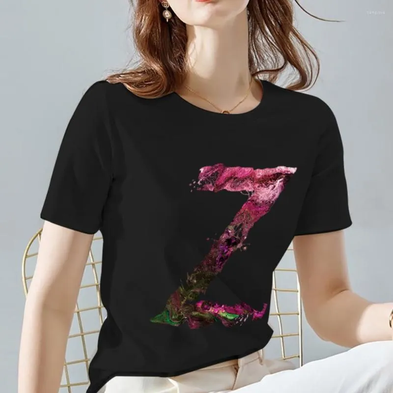 Dames t shirts Koreaanse versie initialen spray verf z letter print mujer camisetas witte top esthetiek grafisch korte mouw t-shirt