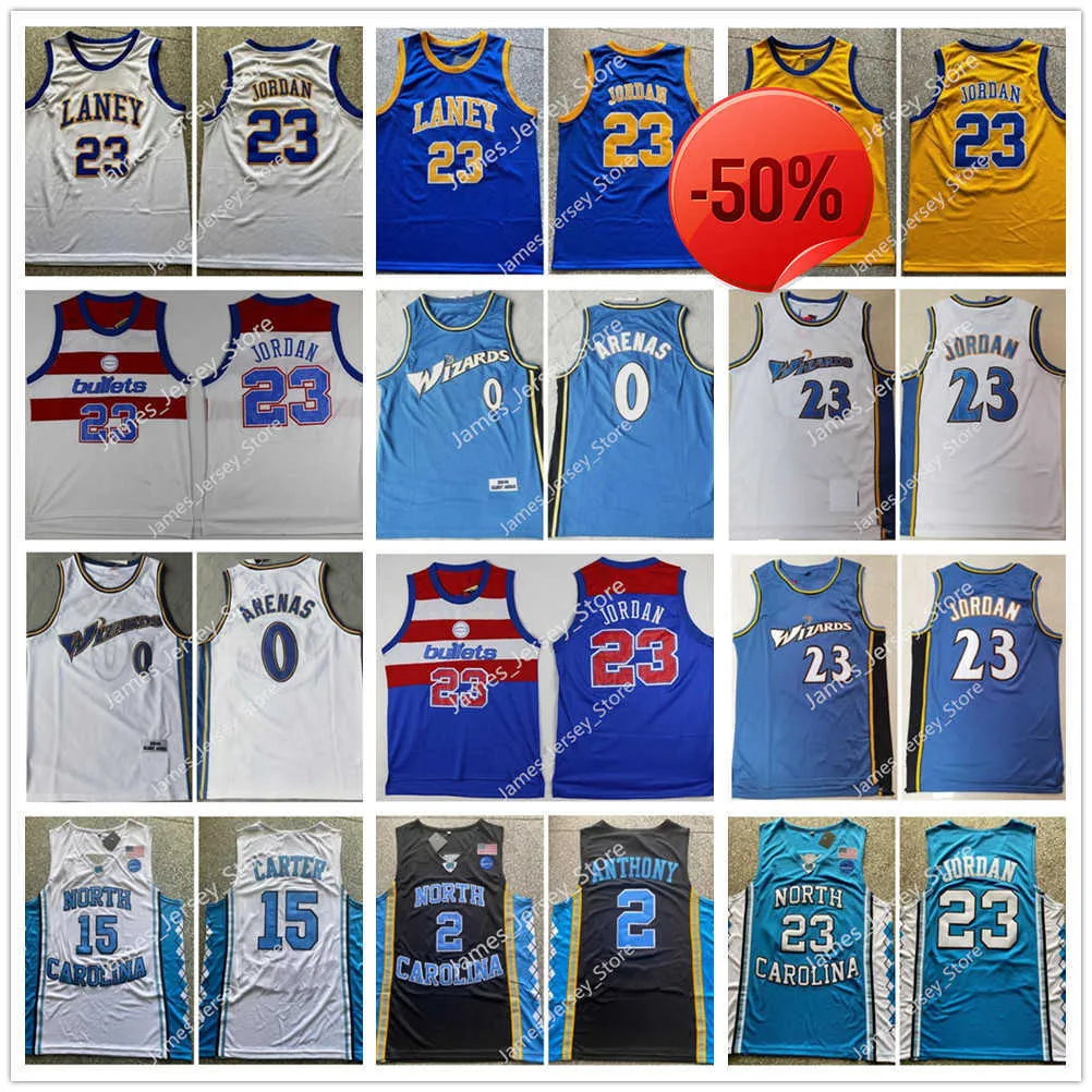 Jahrgang 2003-2004 Gilbert Arenas Ed Bullets Basketball-Trikots Michael 23 Blau-weiße Hemden Ncaa North Carolina Tar Heels 15