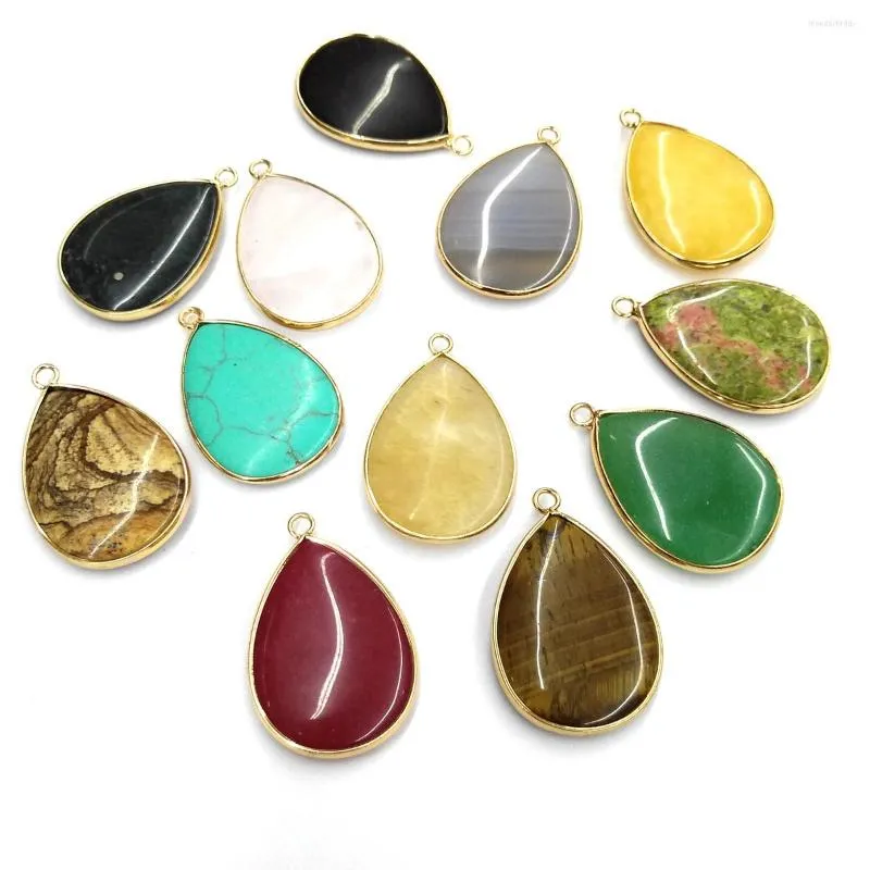 Charms Natural Stone Agates Rose Quartzs Pendants Water Drop Shap