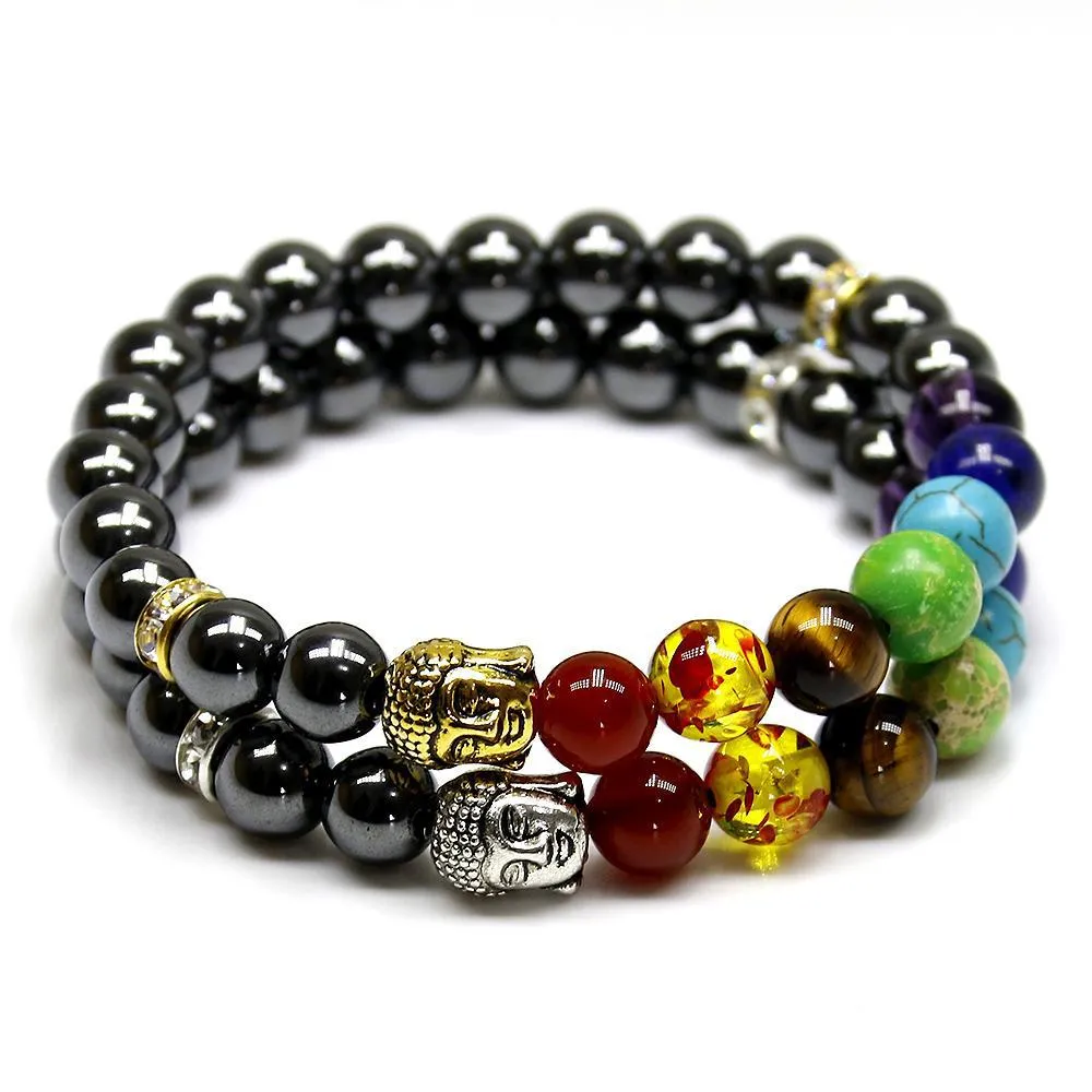 Lava negra natural de mi￧angas/Onyx/Hematita Pulseira Bracelets Mulheres 7 Reiki Chakra Bracelet Healing NCE para homens Drop del Dhgarden dhu5q