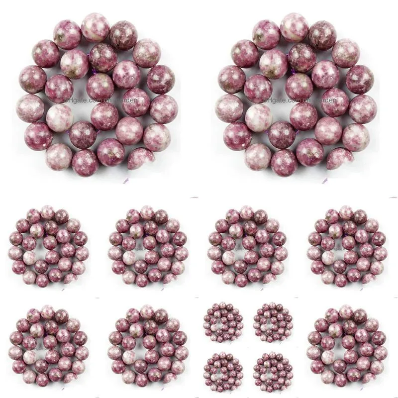 Pierre 8Mm Perles Naturelles Lépidolite Ronde En Vrac Pour La Fabrication De Bijoux 4/6/8 / 10Mm 15.5Inches Diy Bracelet Drop Delivery Dhgarden Dhkxq