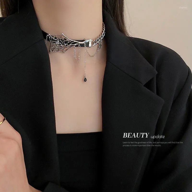 Choker Korea Korea Południowa czarny pająk skórzany łańcuch Naszyjnik ins