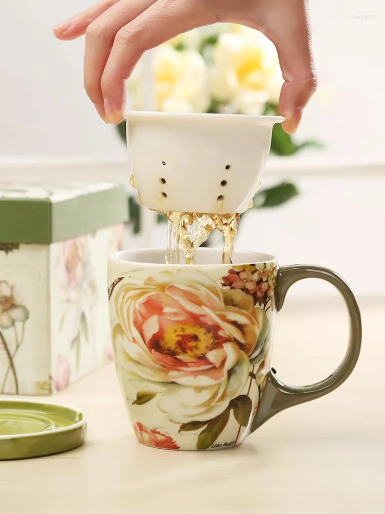Kubki japoński kwiat minimalistyczny kubek kreatywny ręcznie malowany ceramika z pokrywką herbaty infuzer biurowy
