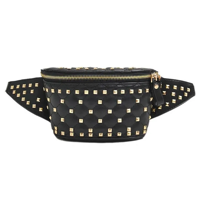 Midjepåsar Rivet Pu Bag Fanny Pack For Women Shoulder Bröst Bum Purse Travel Fashion 2023