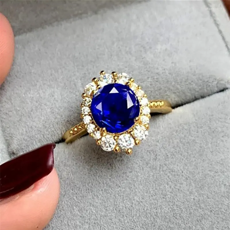 Wedding Rings Female Vintage Blue Green Red Pink Crystal One Ring Charm Yellow Gold Color For Women Bride Stone Engagement