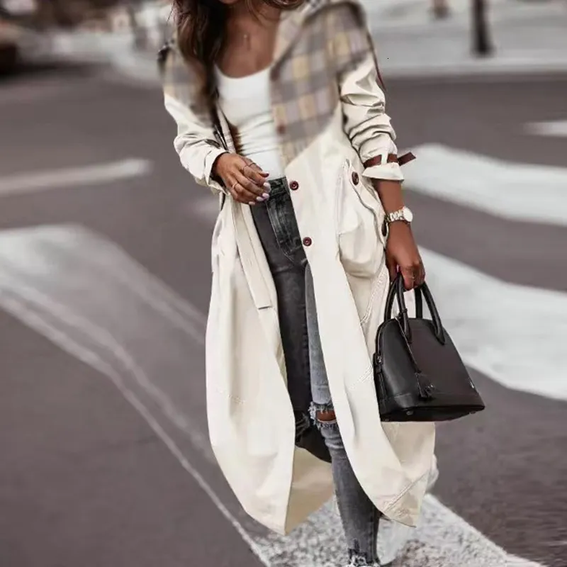 Damskie okopy płaszcze biuro moda solidne kardigan z długim rękawem Kobieta jesień zima eleganckie kobiety do strzępienia kurtki 230215