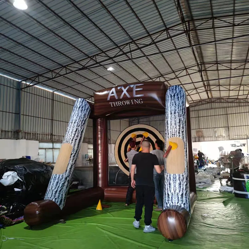 Outdoor games Interactive Inflatable Axe Throwing Games Carnival Sports Athletic Target Shoot Throw Toss Dart Sticky Cage with 10 axes and blower free ship