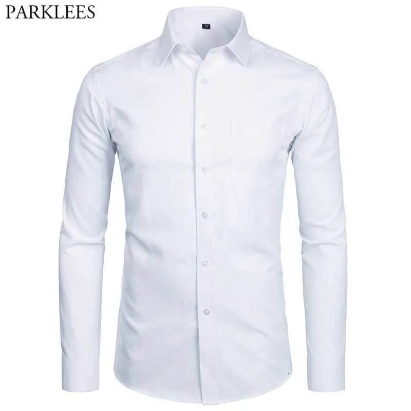 Mens Casual Shirts Top Quality Dress Fashion Slim Fit Long Sleeve Men Black White Formal Button Up Chemise Homme 230214