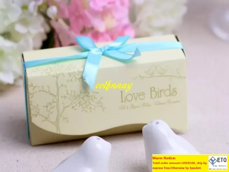 50pairslot Envío rápido Cerámica Love Bird Salero Pimentero Regalos de boda para invitados artículos de fiesta Weding Souvenir