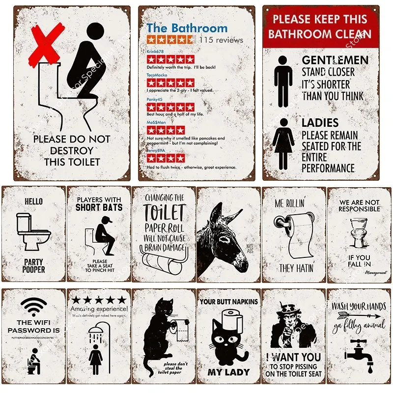 Cartello Metallo Vintage "Toilet Rules" 20x30 Cm - Decorazione Da Parete Per Bar, Pub, Garage E Casa
