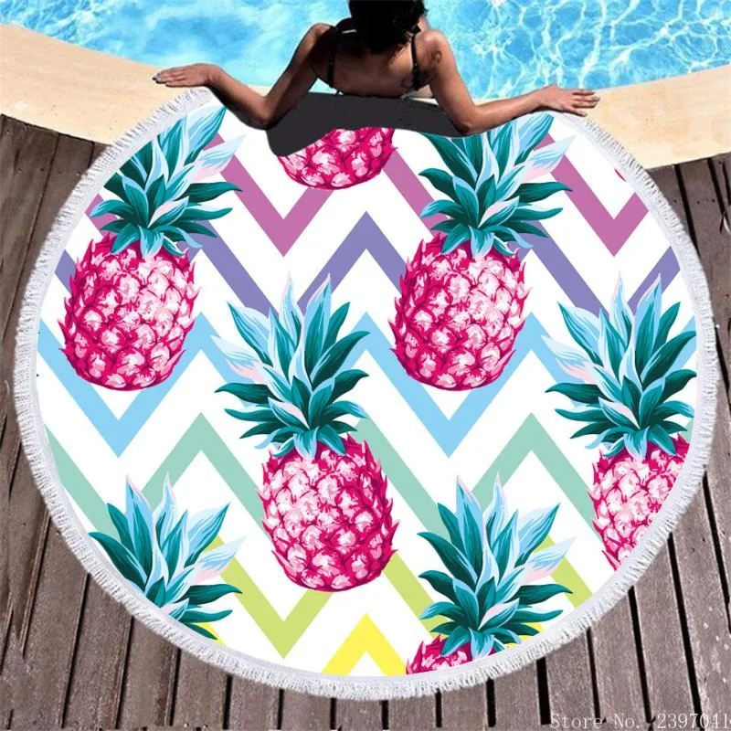 Toalla colorida 3D fruta piña redonda playa adulto microfibra suave absorbente deportes natación estera surf toallas Yoga