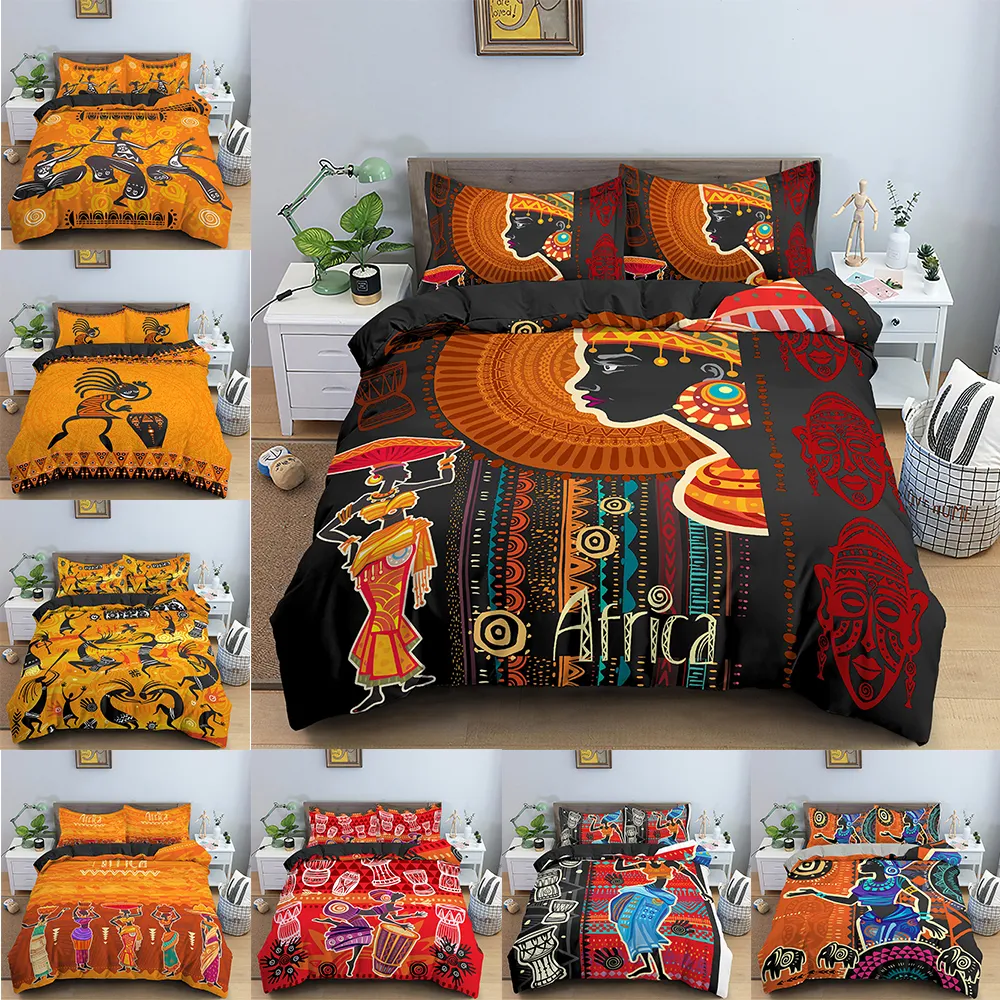 Ensembles de literie Afrique Housse de couette Ensemble de style ethnique Chant et danse Housses de couette pour chambre Twin Queen King Size 220x240cm 2 3 PCS 230215