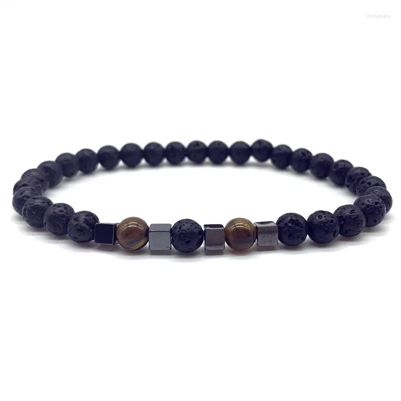 Strand Cube Charm Armband Men 2023 Trendy Classic 6mm Handgjorda lava Tiger Eye Stone Pärla för smyckespresent