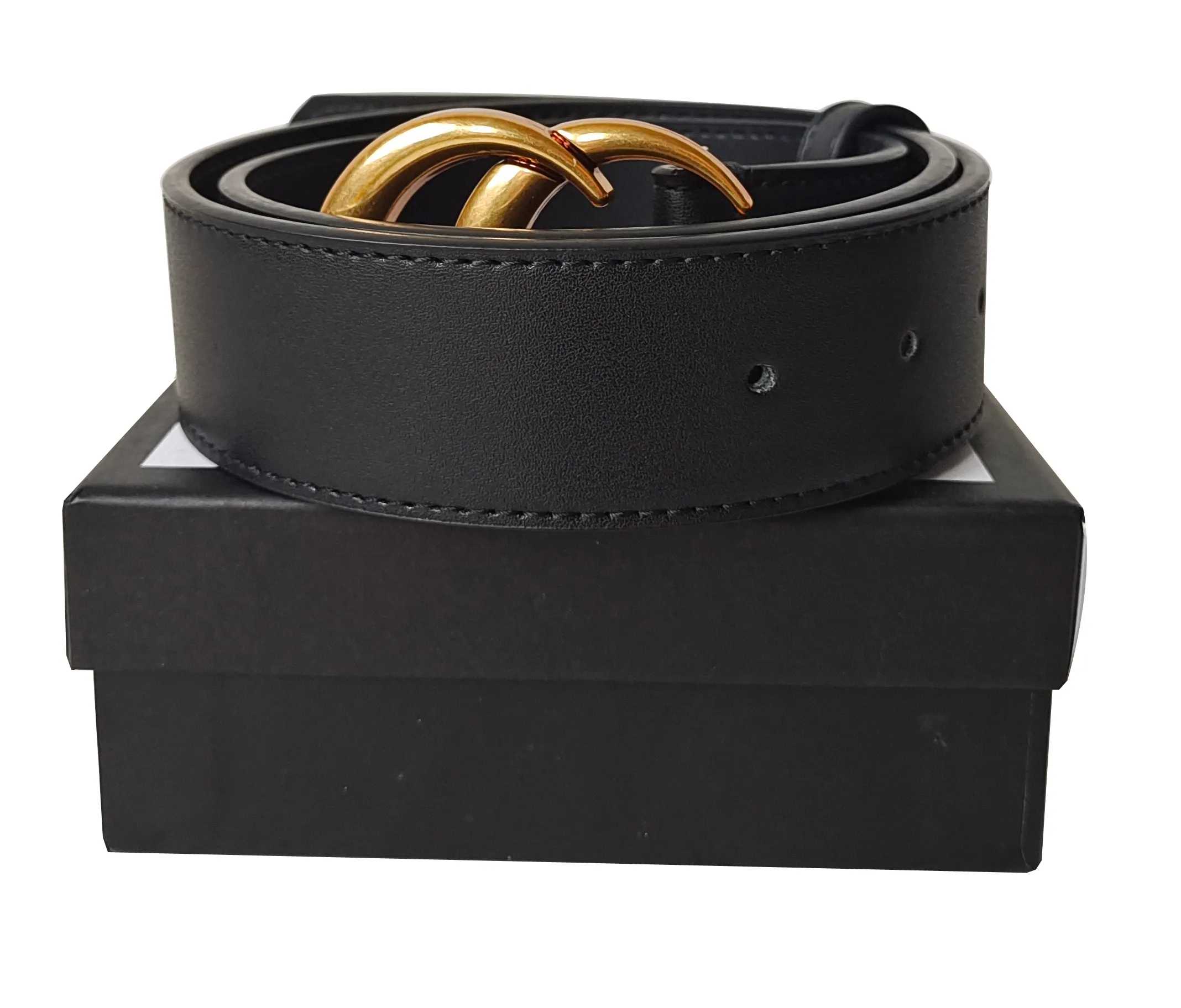 Designer Riemen Mannen Riemen Vrouwen Riem Echt Leer Klassieke Riem Massief Goud glad Grote Gesp Zwarte riem 2.0/3.0/3.4/3.8cm Met Doos