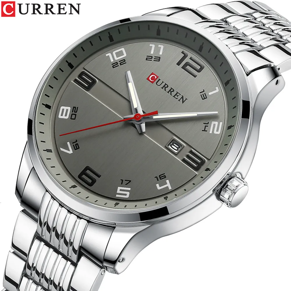 Armbandsur Curren Business Men Luxury Watches rostfritt stål kvarts WRSitwatches Male Auto Date Clock med lysande händer 230215