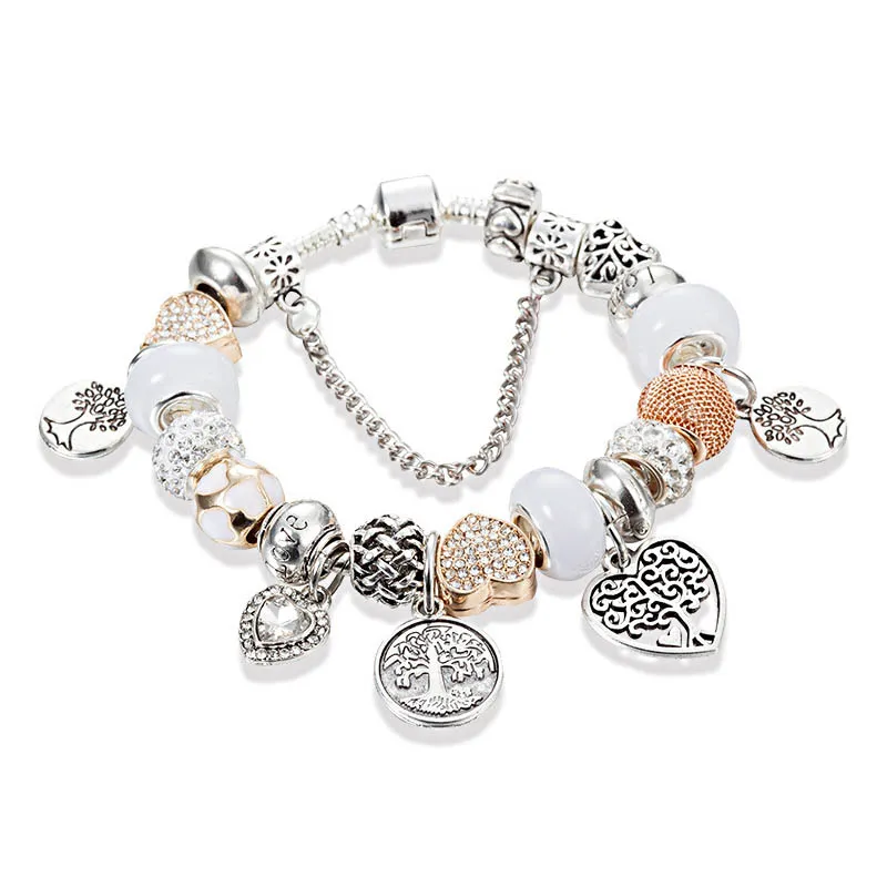 Bracciale con ciondoli con ciondolo albero genealogico con scatola originale per Pandora Gioielli in argento placcato 925 per le donne Regalo fidanzata Set di braccialetti con ciondoli a catena di serpente