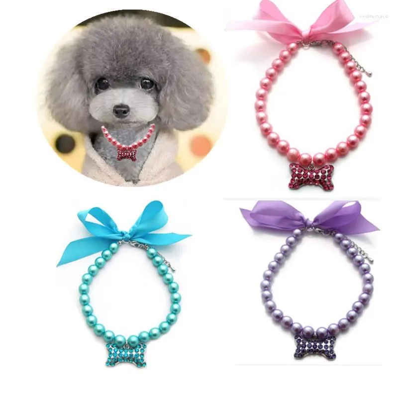 Hundhalsar husdjur imitation pärla krage strass blank båge halsband katt prinsess smycken dekoration valp sele tillbehör chihuahua