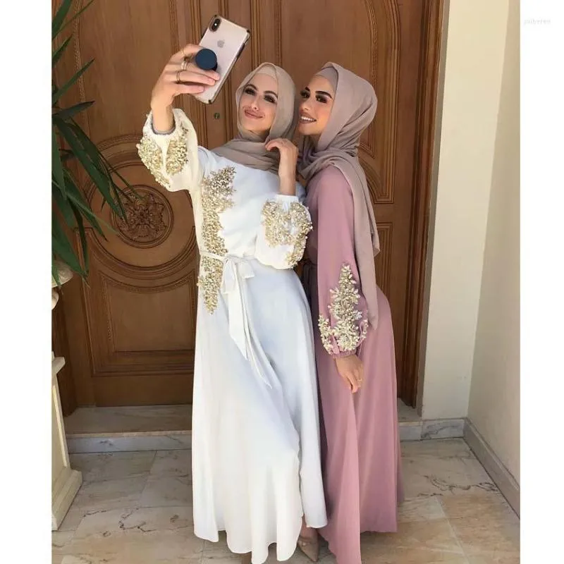 Ethnische Kleidung Kaftan Dubai Abaya Türkei Muslimische Frauen Hijab Kleid Islam Cafan Marocain Kleider Vestidos Eid Mubarak Europäischer Musulman