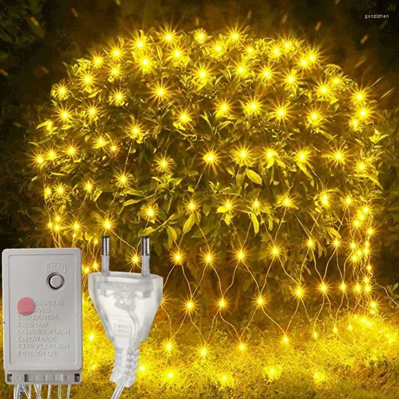 Strings Net Mesh String Lights 204 Light Bulbs 8 Lighting Modes For Indoor Outdoor Curtain Party Wedding Fairy Wall Decoration 9.8ftx6.6