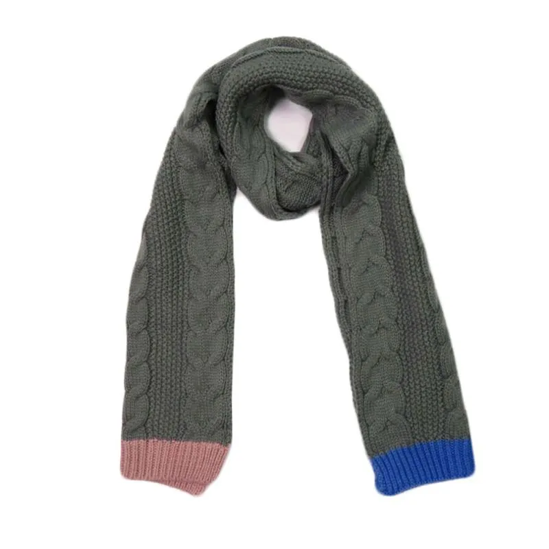 Foulards tricotés femmes hiver et automne 2023 mode couleur bonbon rose/bleu gris foncé torsadé fleur longue écharpe femme enveloppement chaud