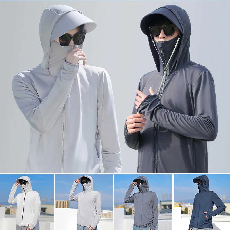 T-shirty na zewnątrz 2022 Summer UPF 50 UV Ochrona przeciwsłoneczna Płaszcze skóry Mężczyźni Ultralight Sportswear Hooded Men Men Windbreaker Casual Jackets J230214