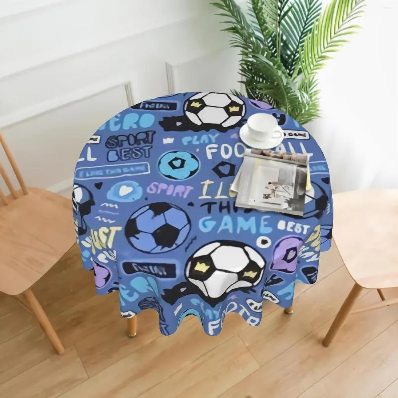 Nappe de table ronde multicolore avec ballon de football, imperméable, fond de sport avec lettrage