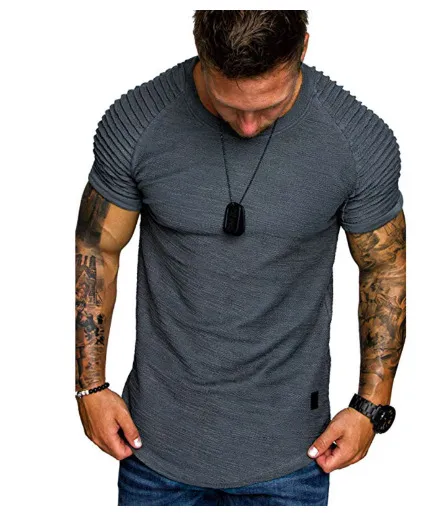 Men's T-Shirts Summer Clothing New Slub Leggings Fold Into Shoulder Sleeve Short Sleeve T-shirt