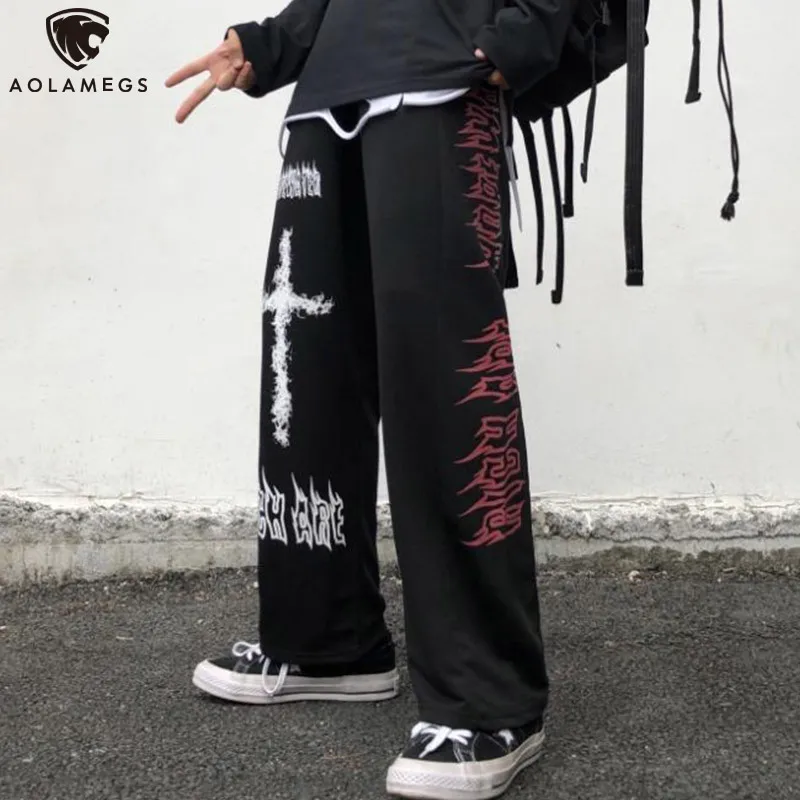 Erkek pantolon aolamegs gotik pantolonlar erkek Japon gündelik eşofmanları grafiti anime punk hippi geniş bacak pantolon harajuku High Street Streetwear 230215