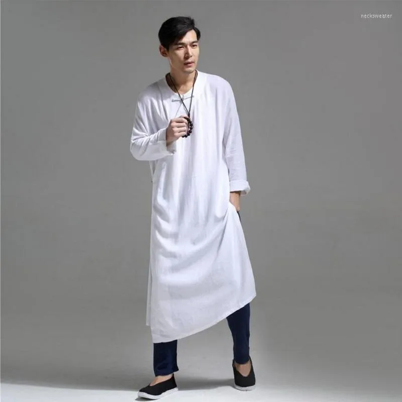 Vêtements de scène hommes chemise moyenne-longue lin ample vêtements d'extérieur irréguliers décontracté Style chinois rétro mâle printemps et été SY0002