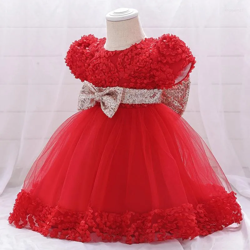 Girl Dresses Born Dress With Sequins Bow Baby Girls Lace Flower Christening Baptism Girl's Birthday Party Formal