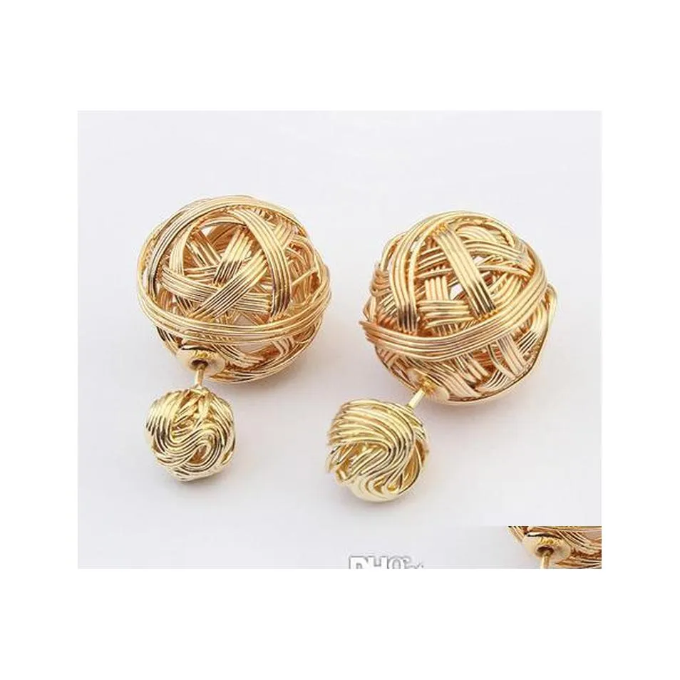 Balancent lustre boule Double perle canal boucle d'oreille bijoux mode métal maille torsadé boucles d'oreilles livraison directe Dhupt