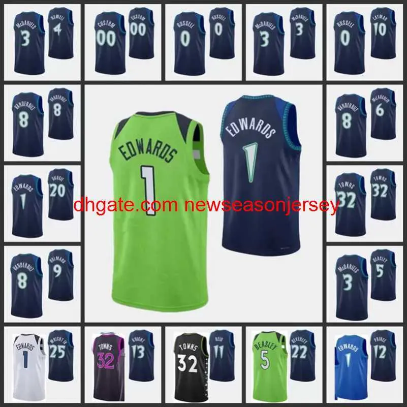 2022 Anthony Edwards Jersey nesotn Timberwolvn Basketball Maillots Rudy Gobert Karl Towns Jaden McDaniels Russell Royal City 75e Hommes