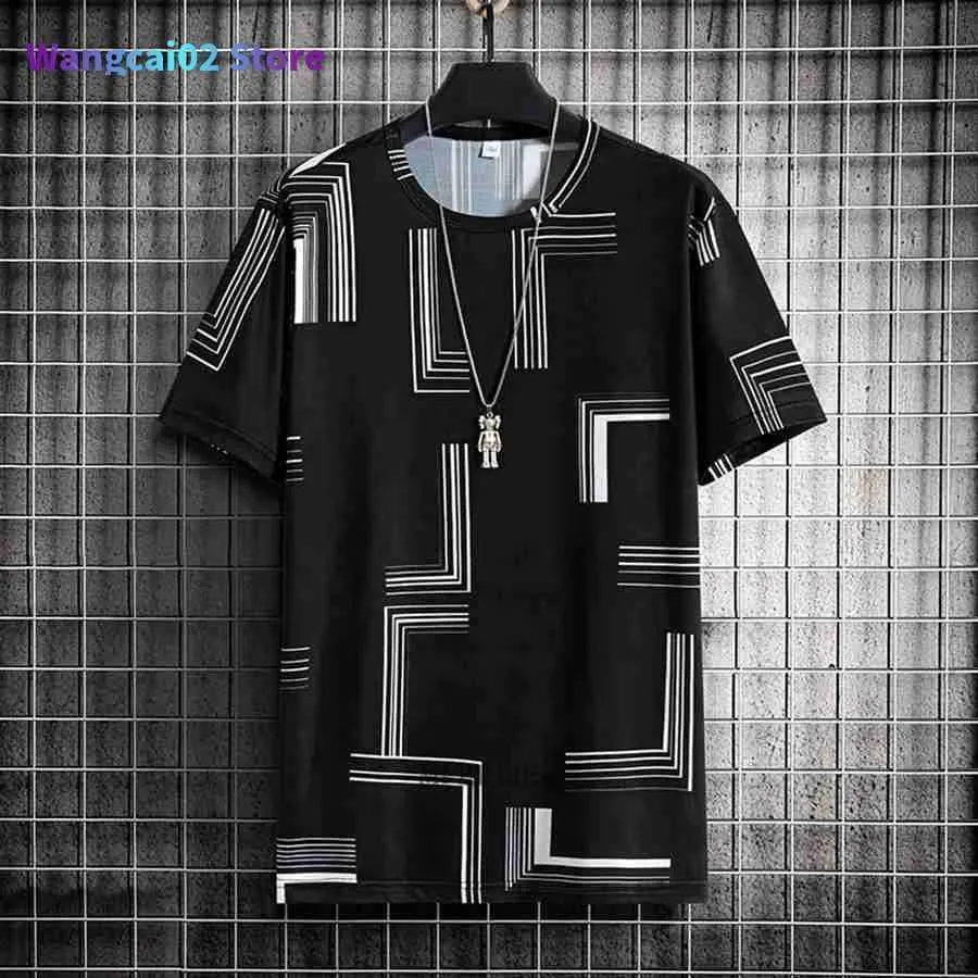 T-shirts T-shirts T-shirts Heren Summer Men Ice T-shirt Korte mouw Print geometrie Athflow losse tops Plus maat 7xl 8xl 9xl geometrie T-shirt Soft mferlier 021523H