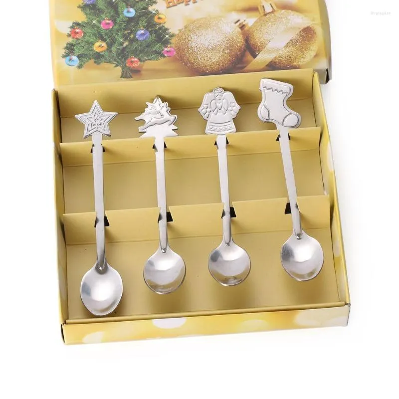 Dinnerware Sets Kitchen & Dining Snowman Christmas Tree Stainless Steel Tableware Kids Spoon Tea Scoops Coffee Spoons