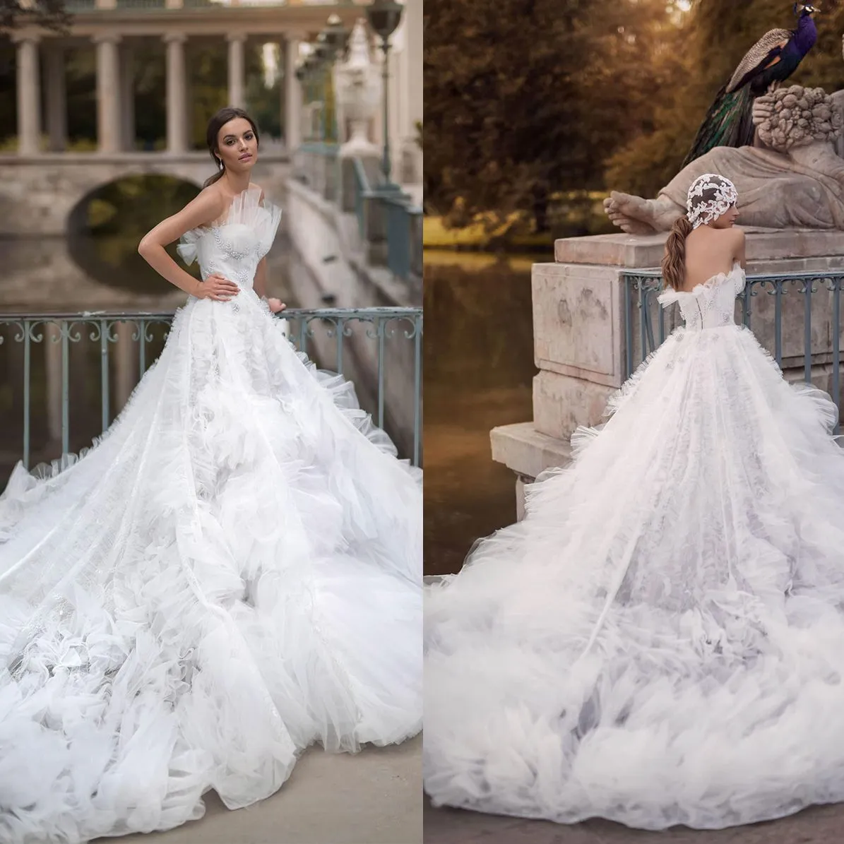 Robes De mariée bouffantes sans bretelles, chérie Sexy, ligne A, robe De mariée avec des appliques De perles, à volants à plusieurs niveaux