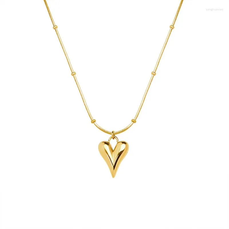 Pendentif Colliers 2023 Lumière De Luxe De Mode Simple En Forme De Coeur Pendentif Collier Titane Acier Plaqué 18k Pour Les Femmes