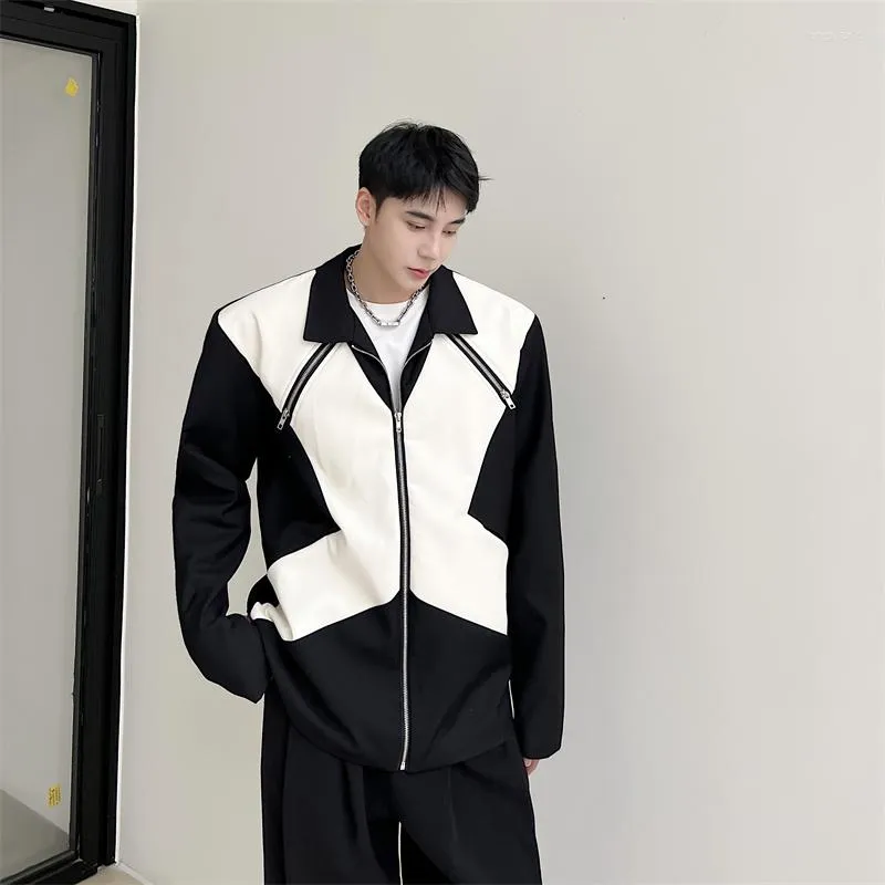 Mäns jackor Mens Black White Splice Zipper Japan Korean Streetwear Fashion Loose Casual Jacket Net Celebrity Coat Male Outerwear