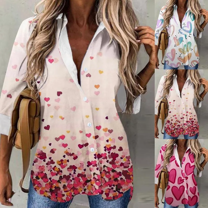 Camicette da donna Donna Casual Primavera ed estate Cute Love Gradient Printing Top eleganti Camicie moderne per felpa Cheers