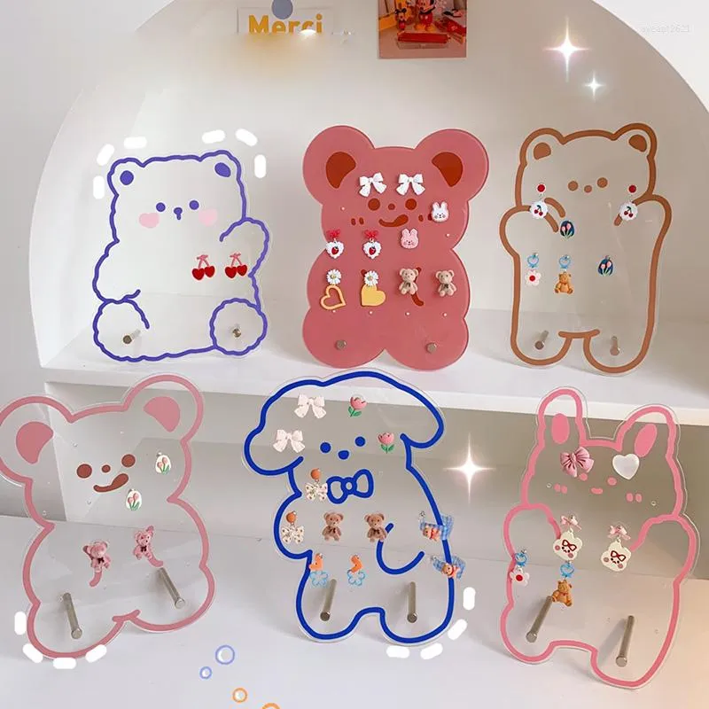 Saklama kutuları kızlar ilginç hediye sevimli ayı akrilik küpeler organizatör kulak yarısı tutucu kulak saplamaları stant takı küpe ekran rafı